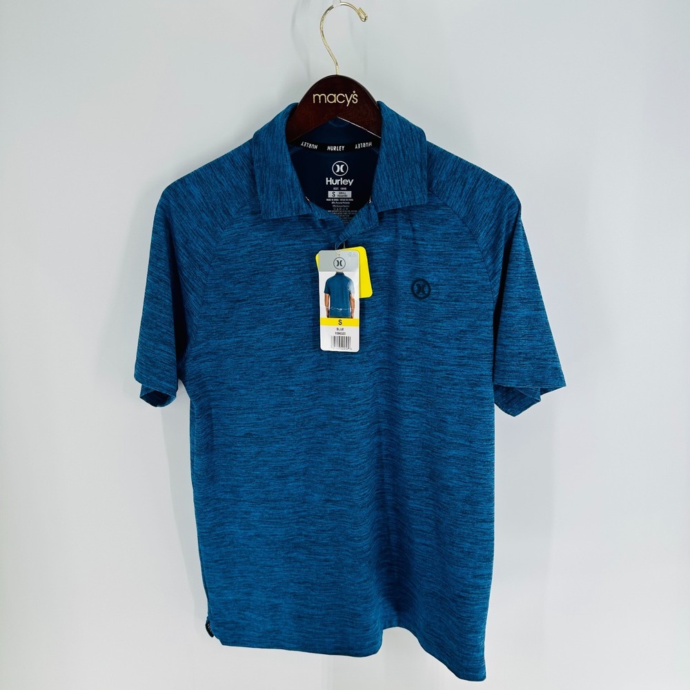 NWT Hurley Short Sleeves Performance Pullover Polo Shirt Heather Blue Size‎ S